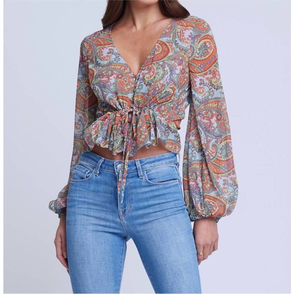 L'agence Pixie Bohemian Long Sleeve Paisley Print Crepe De Chine Blouse - Picture 13 of 13